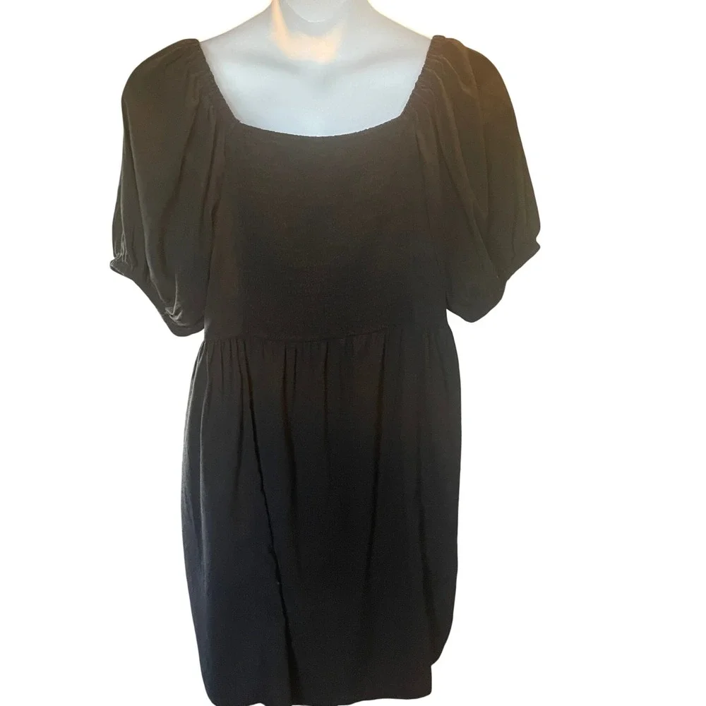 Old‎ Navy Womens Boho Cottage Smocked Puff Sleeve Top Size XL Black Peasant
